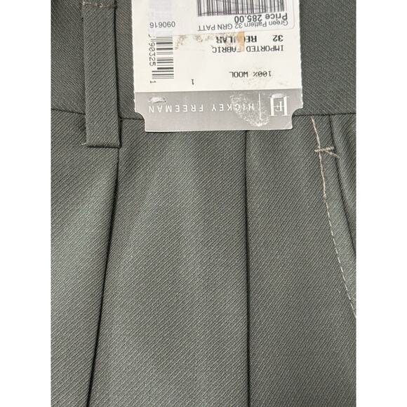 NWT Hickey Freeman Olive Green Pure Wool Mens Pleated Pants Size 32 New $285 - Picture 3 of 5